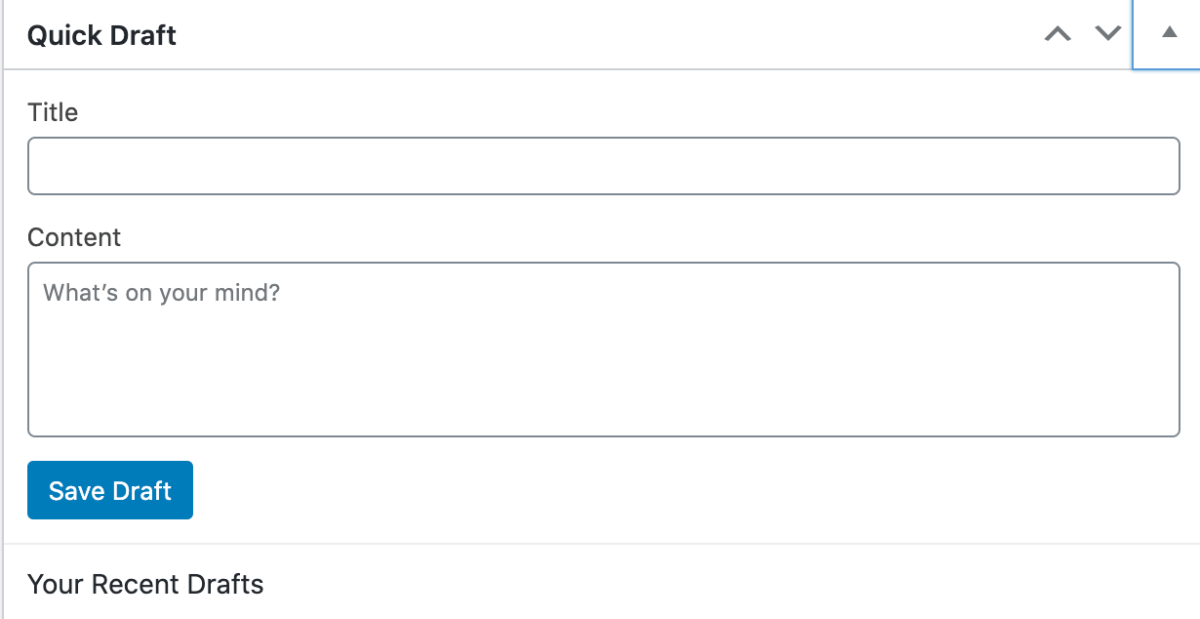 screenshot of quick draft section of wordpress dashboard
