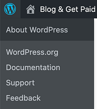 screenshot of the WordPress logo menu