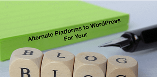 Green book with words "Alternate Platforms to WordPress for your Blog"