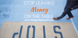 The image shows an inverted STOP sign and a man crossing the street. In the foreground, the words Stop leaving money on the table are written