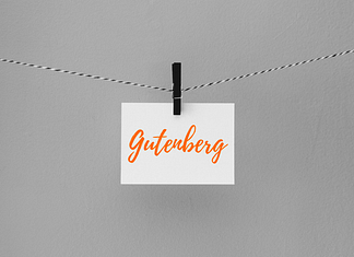 Grey background with white post it note with "Gutenberg" on it
