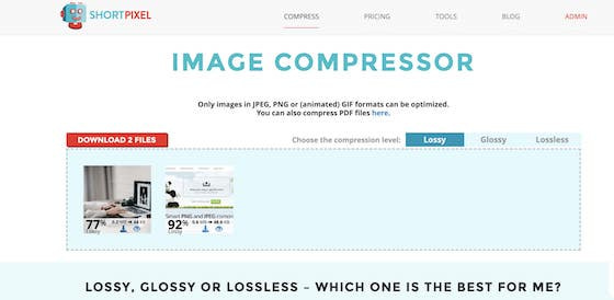 ShortPixel landing page screenshot - Online Image Compression Tools