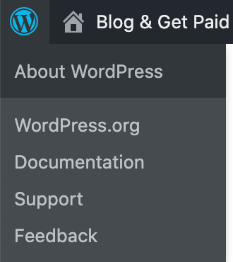 screenshot of the WordPress logo menu