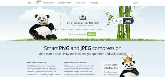 Tinypng.com main landing page - online image compression tools
