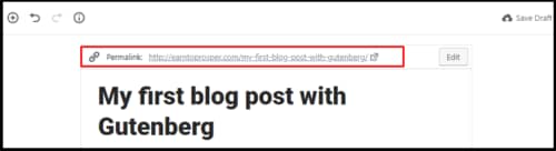 Gutenberg: The Context Sensitive Menu displays the permalink when the Blog Title is selected
