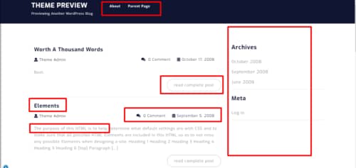 Zero To Theme - Choose a theme - Previewing a Theme - Elements