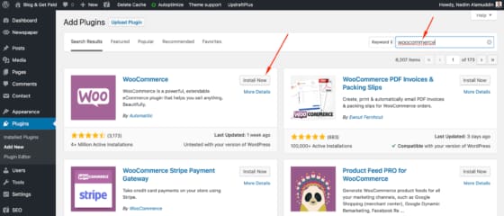 Screenshot of WooCommerce plugin search - Setting Up Your WooCommerce Store